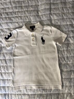 Polo by Ralph Lauren White Polo Shirt with Navy Pony & Sleeve Number